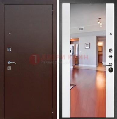 Темная дверь с порошковым покрытием с белой МДФ и зеркалом ДЗ-67 в Луге