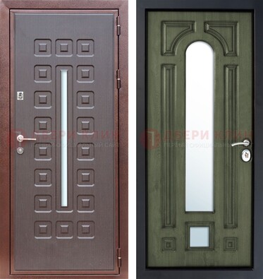 Металлическая серая дверь с порошковым покрытием и МДФ Венге с зеркалом ДЗ-84 в Луге
