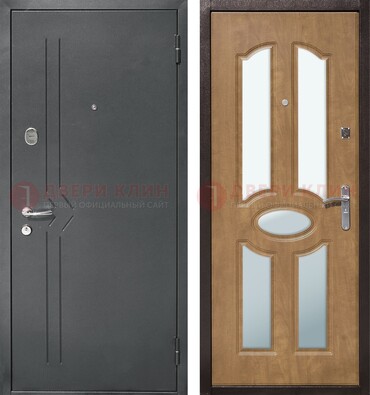Железная серая дверь с порошковым напылением и МДФ с зеркалом ДЗ-90 в Луге