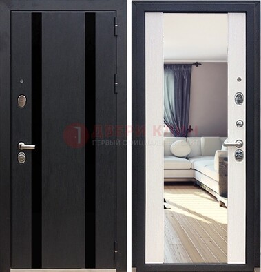 Черная входная дверь с зеркалом МДФ внутри ДЗ-9 в Луге