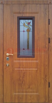 Железная дверь с МДФ и витражом ВЖ-24 в Луге