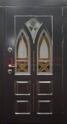 Чёрная железная дверь с МДФ и витражом ВЖ-27 в Луге